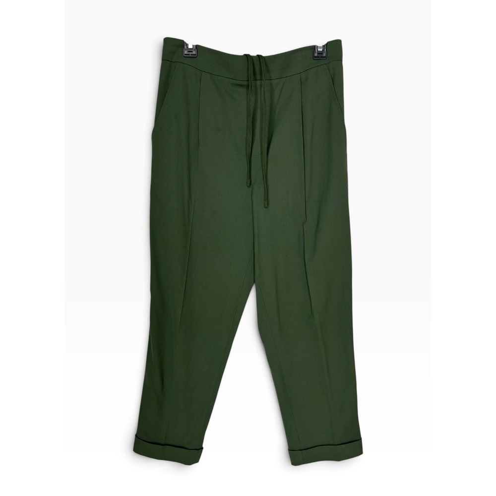 Vince Olive Green Drawstring Pants Tapered Pleated Cuffed Ankle Trouser